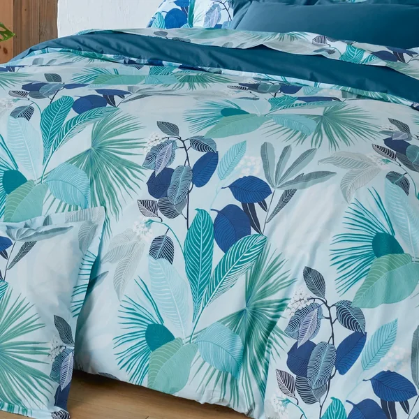 Housse de couette 140x200 cm percale de coton MOOREA PACIFIC bleu/vert