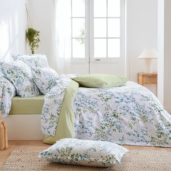Housse de couette 140x200 cm satin de coton ANGÈLE vert tilleul