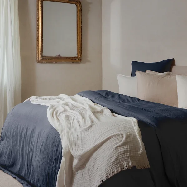 Housse de couette 240x220 cm mousseline de coton MILOS noir granit