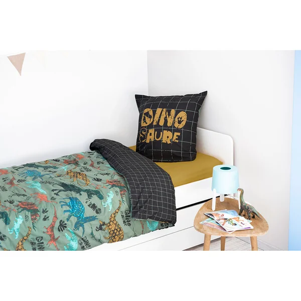 Housse de couette 240x220cm et 2 taies d'oreiller 60x60cm en coton blanc et noir - Ikat