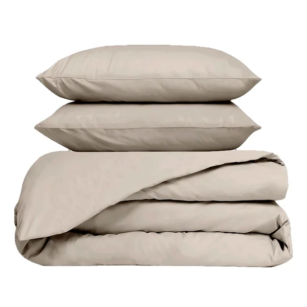 Housse de couette 240x220cm et 2 taies d'oreiller 63x63cm en percale de coton beige - Venezia