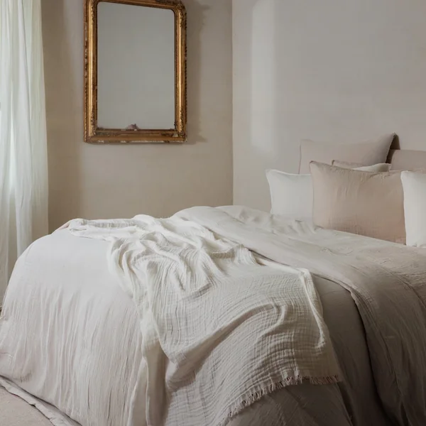 Housse de couette 260x240 cm mousseline de coton MILOS beige ficelle