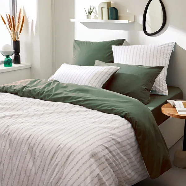 Housse de couette 280x240 cm percale 100% coton GABY vert Kaki