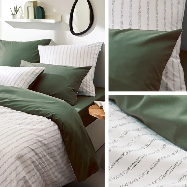 Housse de couette 280x240 cm percale 100% coton GABY vert Kaki