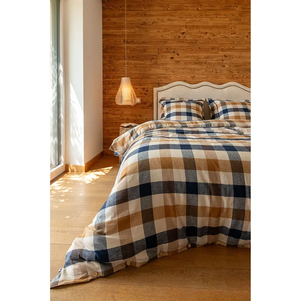 Housse de couette en flanelle de coton à carreaux 260x240cm - Basile