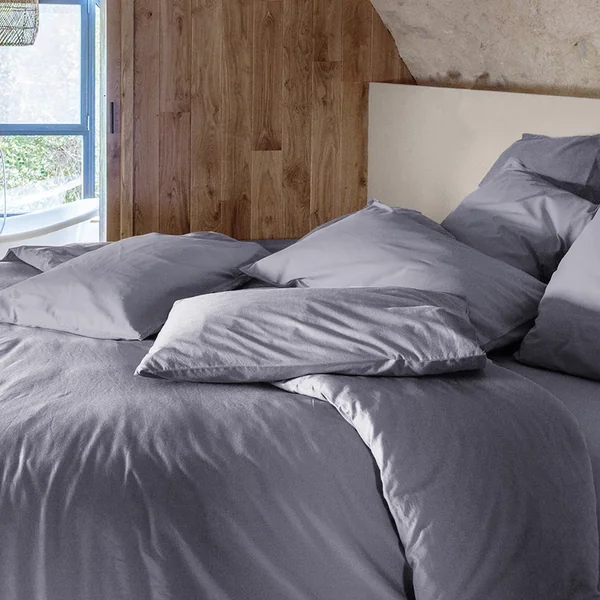Housse de couette PALACE pur coton lavé 140x200 cm uni gris brume