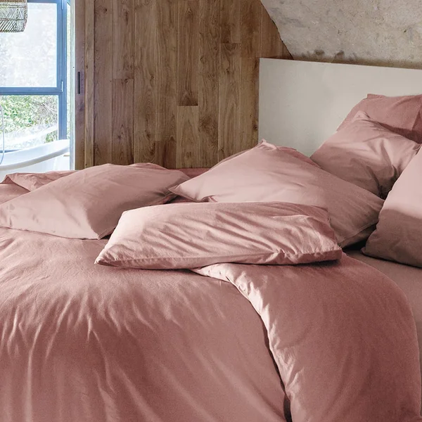 Housse de couette PALACE pur coton lavé 140x200 cm uni rose