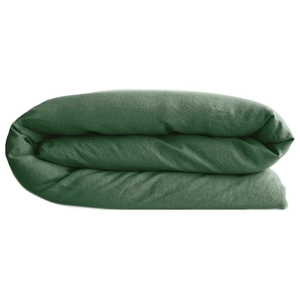 Housse de couette PALACE pur coton lavé 140x200 cm uni vert cedre