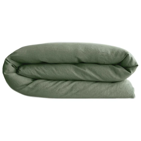 Housse de couette PALACE pur coton lavé 140x200 cm uni vert mousse