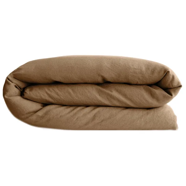 Housse de couette PALACE pur coton lavé 200x200 cm uni marron cognac