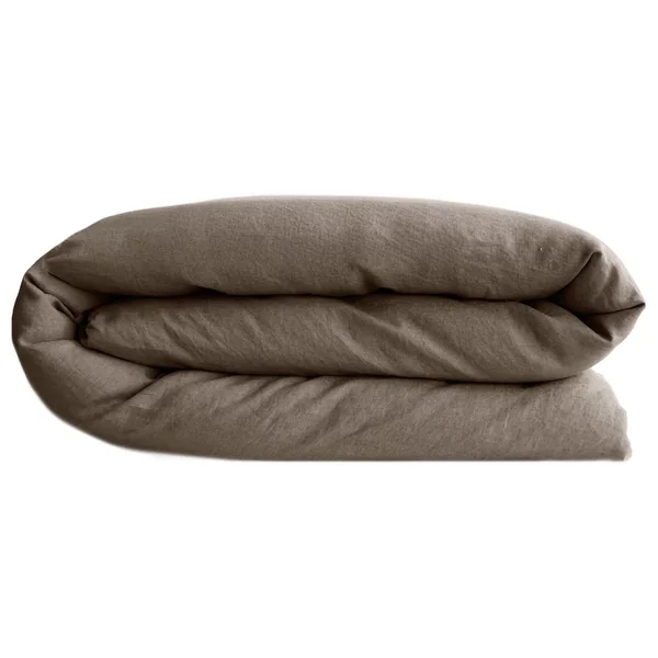 Housse de couette PALACE pur coton lavé 200x200 cm uni marron tabac