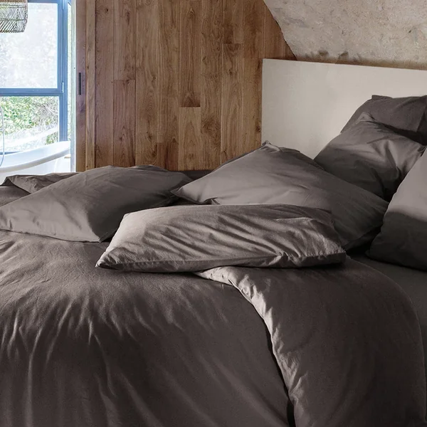 Housse de couette PALACE pur coton lavé 240x220 cm uni marron café