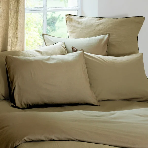 Housse de couette PALACE pur coton lavé 240x220 cm uni marron camel