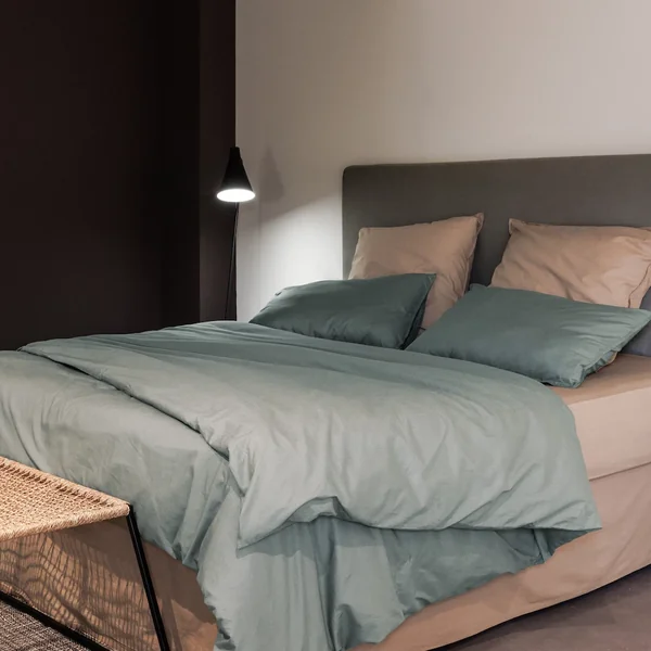 Housse de couette PALACE pur coton lavé 240x220 cm uni vert lichen