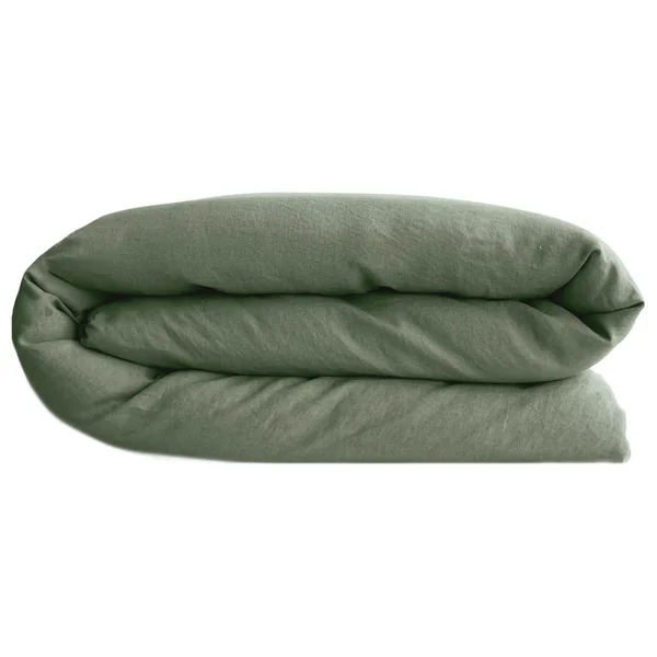 Housse de couette PALACE pur coton lavé 260x240 cm uni vert mousse