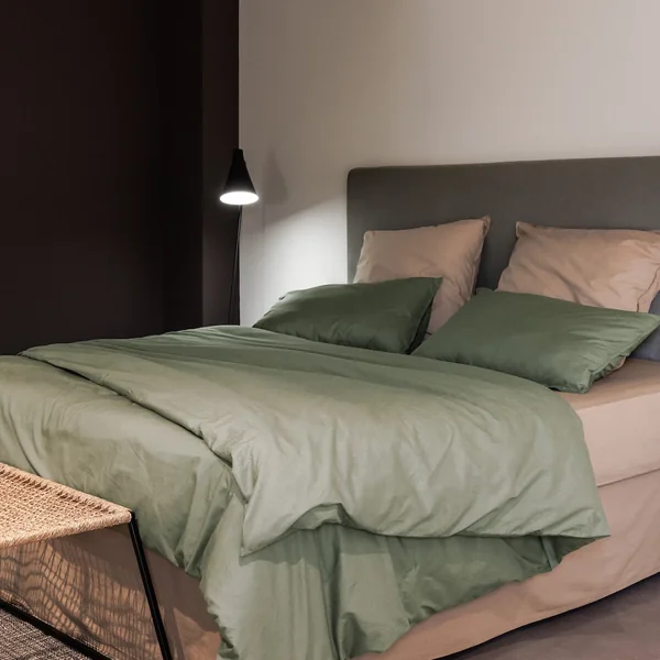 Housse de couette PALACE pur coton lavé 260x240 cm uni vert sauge