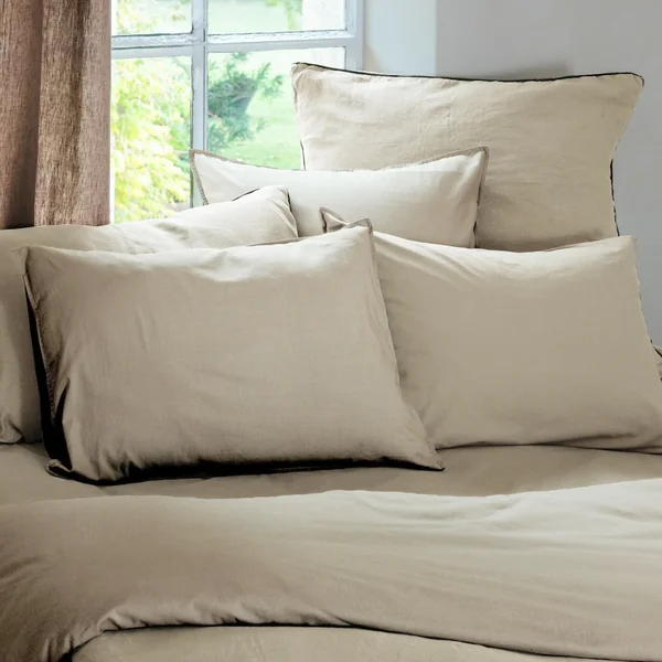 Housse de couette PALACE pur coton lavé 280x240 cm uni beige lin