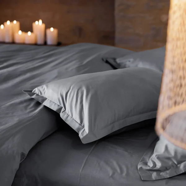 Housse de couette uni 140x200 cm percale de coton MANOIR gris Ardoise