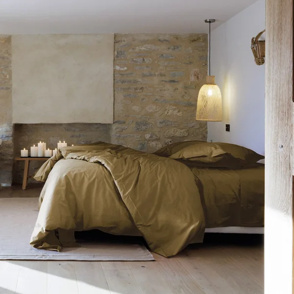 Housse de couette uni 140x200 cm percale de coton MANOIR marron Cognac