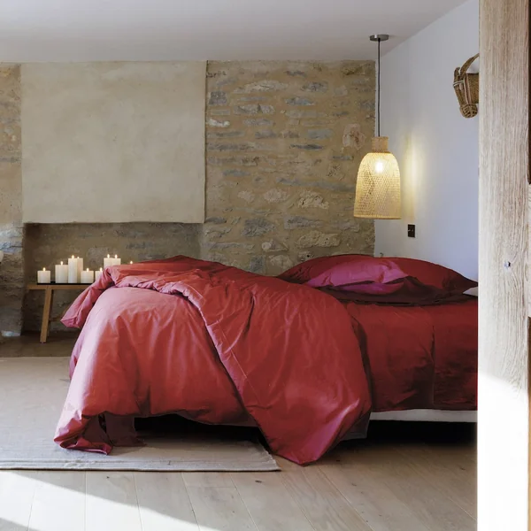 Housse de couette uni 140x200 cm percale de coton MANOIR rouge Carmin