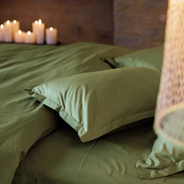 Housse de couette uni 200x200 cm percale de coton MANOIR vert Mousse