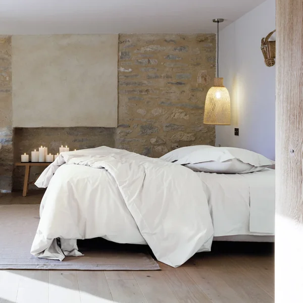 Housse de couette uni 240x220 cm percale de coton MANOIR blanc Neige