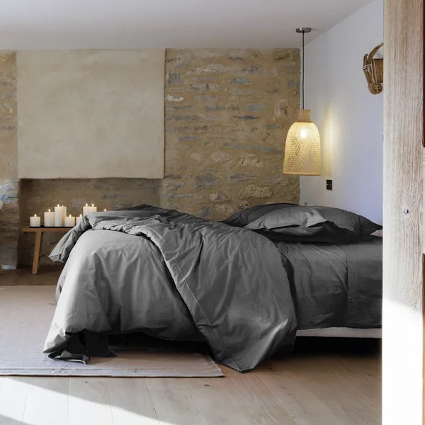 Housse de couette uni 240x220 cm percale de coton MANOIR gris Ardoise