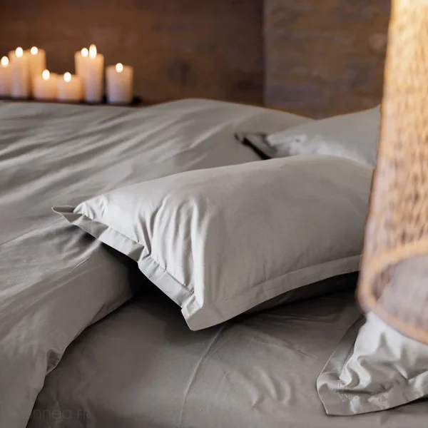Housse de couette uni 260x240 cm percale de coton MANOIR gris Cendre