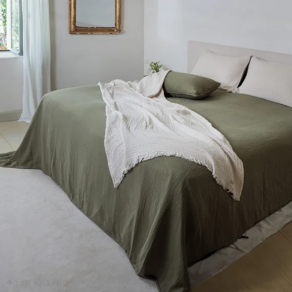 Housse de coussin 40x60 cm 100% coton collection PAROS vert lichen