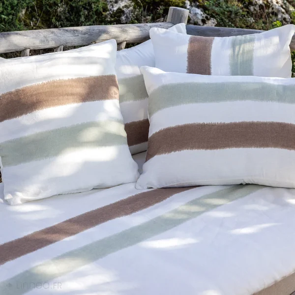 Housse de coussin 40x60 cm Aria lin lavé doublé coton Tabac-Sauge