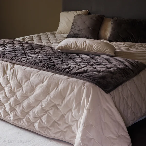 Housse de coussin 45x45 GIPSY velours piquage points brodés blanc Naturel