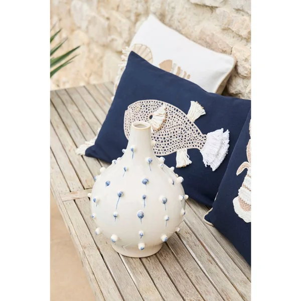 Housse de coussin baleine en coton bleu marine et beige 50x30cm - Amarres