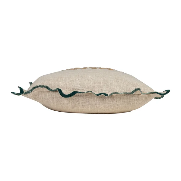 Housse de coussin brodée dolce vita en coton beige et émeraude 45x45cm - Lumi