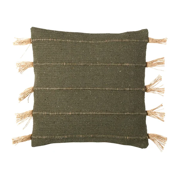 Housse de coussin en coton et jute Kaki 45x45cm - Kolore