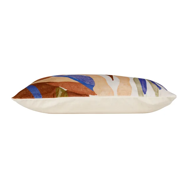 Housse de coussin en coton et velours bleu et terracotta 50x30cm - Bitki