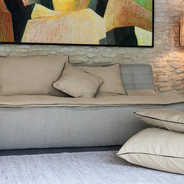 Housse de coussin PRELUDE 40x60 cm lin et coton lavé gris Ficelle
