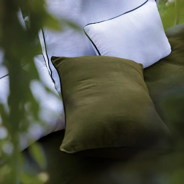 Housse de coussin PRELUDE 40x60 cm lin et coton lavé vert Kaki