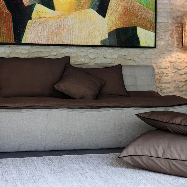 Housse de coussin PRELUDE 45x45 cm lin et coton lavé noir Café