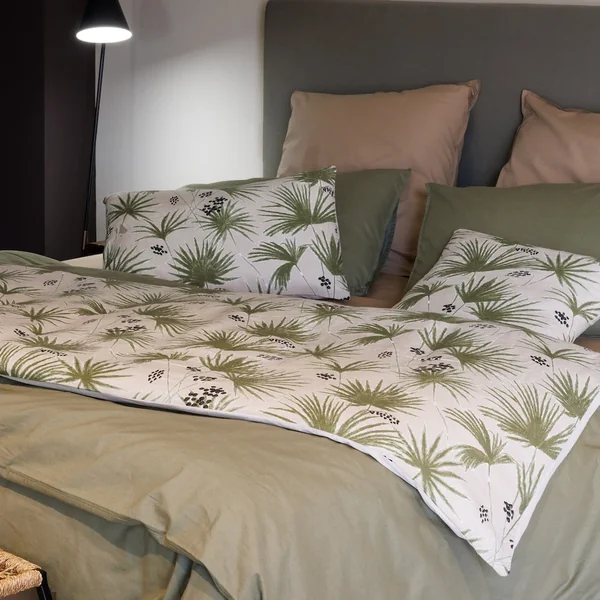 Housse d'édredon 80x200 cm lin lavé motif végétal PALAWAN beige Sauge