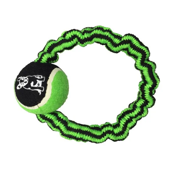 JOUET CORDE ELASTIQUE RONDE ET BALLE D.9.5CM VERT NOIR