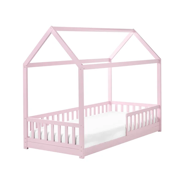 Kids Bed House Pine Wood COSSAYE 90 x 200 cm (EU Single) Pastel Pink