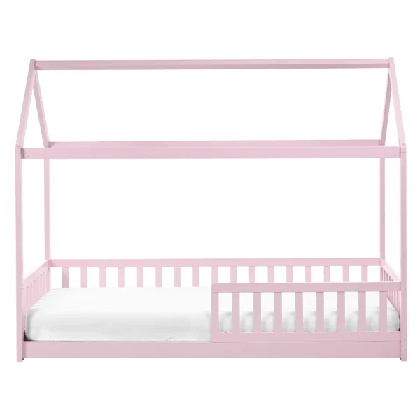 Kids Bed House Pine Wood COSSAYE 90 x 200 cm (EU Single) Pastel Pink