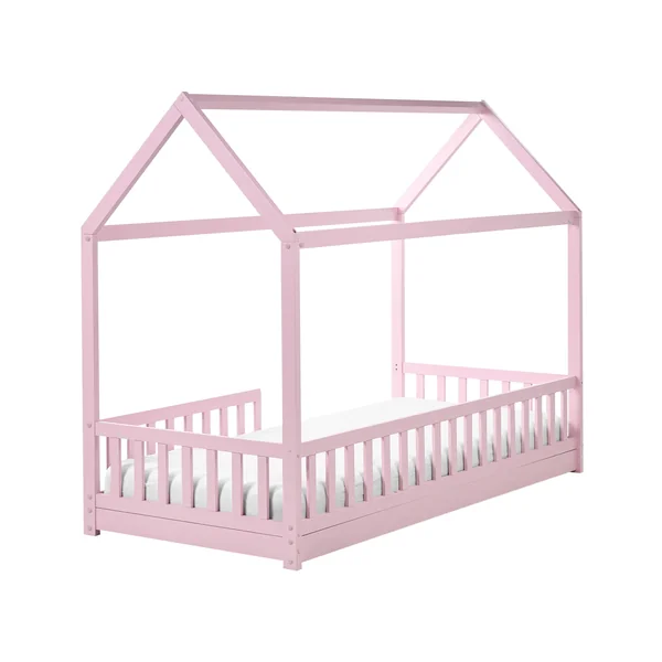 Kids Bed House Pine Wood COSSAYE 90 x 200 cm (EU Single) Pastel Pink