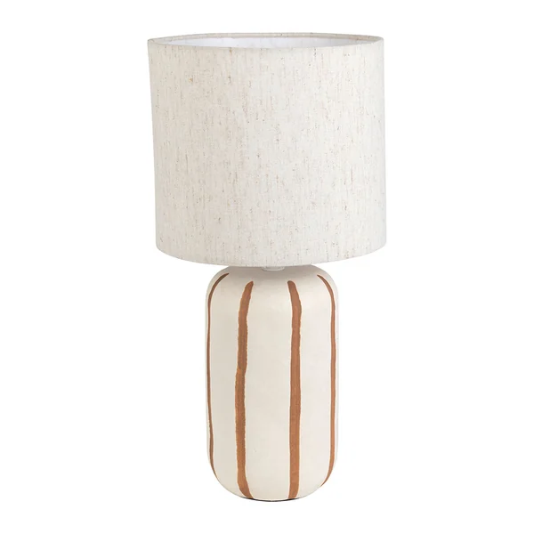 Lampe en lin et céramique rayée brun et blanc h40cm E27 - Paese