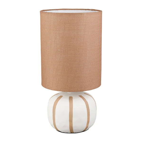Lampe en lin et céramique rayée écru et marron h27cm E27 - Paese