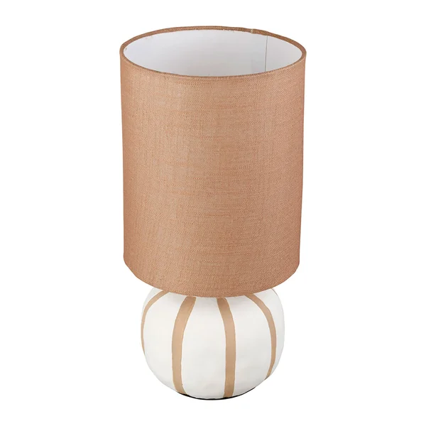 Lampe en lin et céramique rayée écru et marron h27cm E27 - Paese