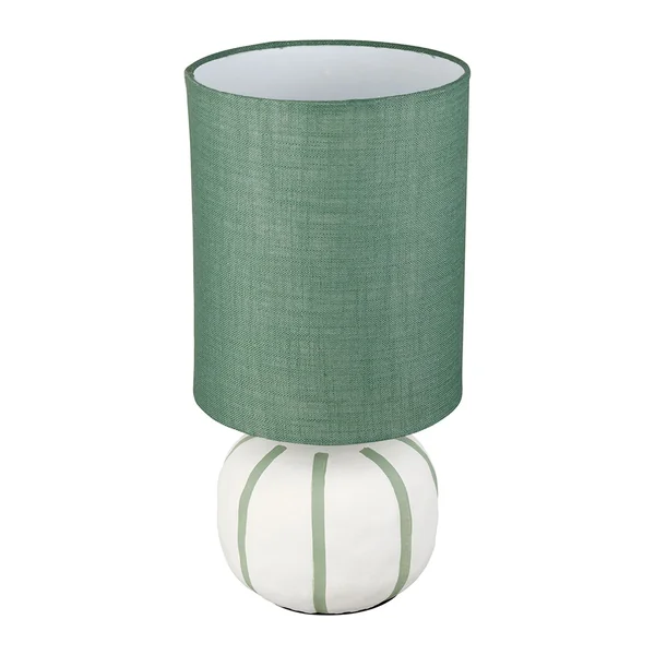 Lampe en lin et céramique rayée écru et vert h27cm E27 - Paese