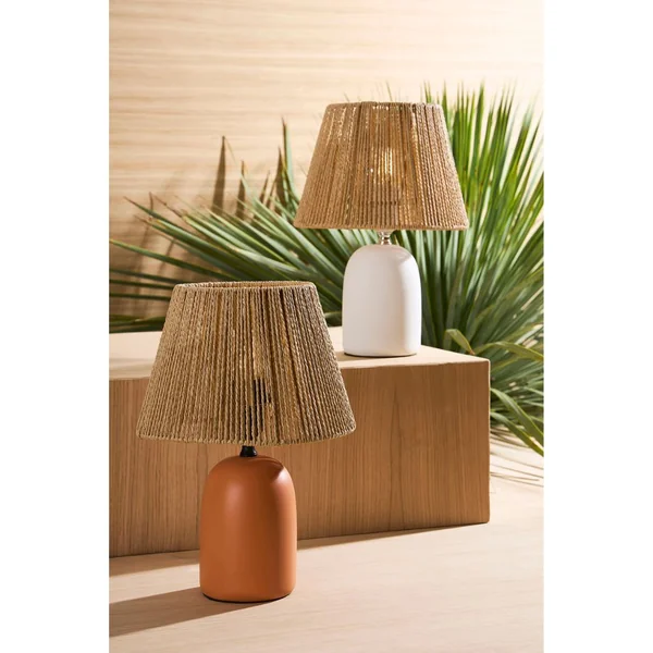 Lampe en raphia et terre cuite blanc mat h32cm E27 - Nira