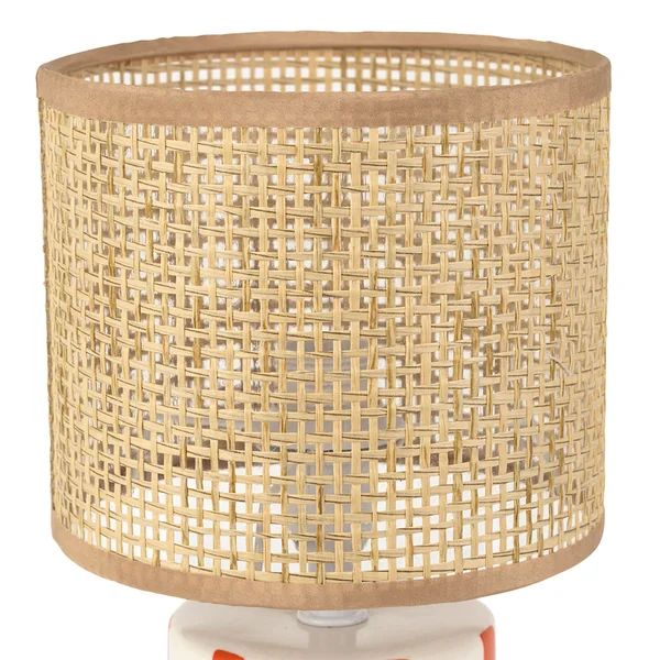 Lampe en rotin et céramique rayée corail et blanc h27cm E14 - Medi