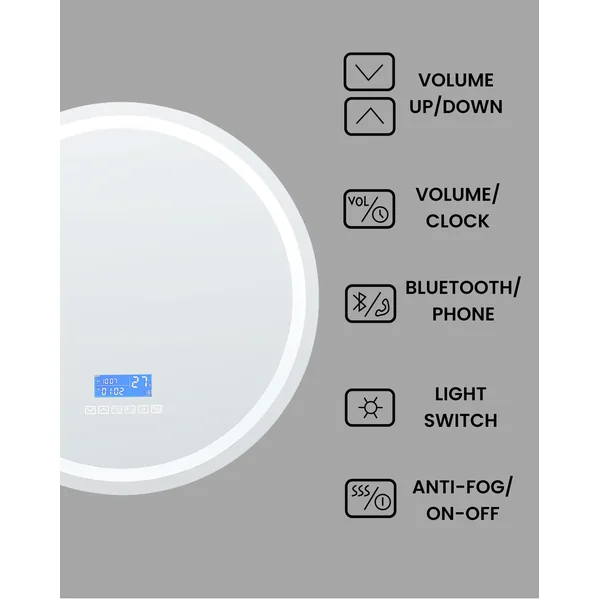 LED Bathroom Mirror BROGNON 60 cm 60 cm with Built-In Bluetooth Speaker Silver